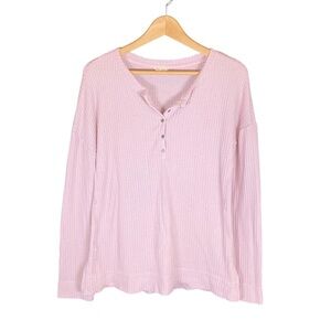 Caslon Shirt Women’s Size Small Pink Waffle Knit Thermal Henley Button Down Top